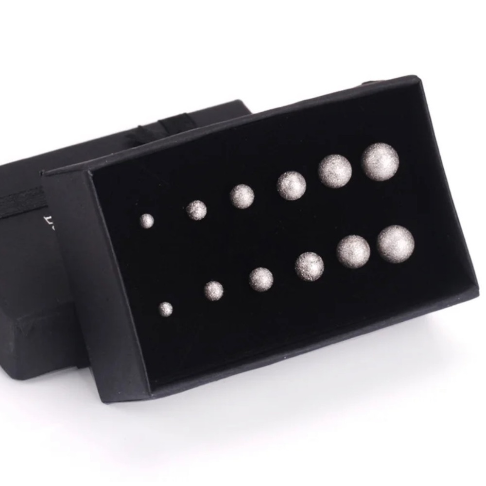 NIB Brushed Silver Ball Stud Earrings